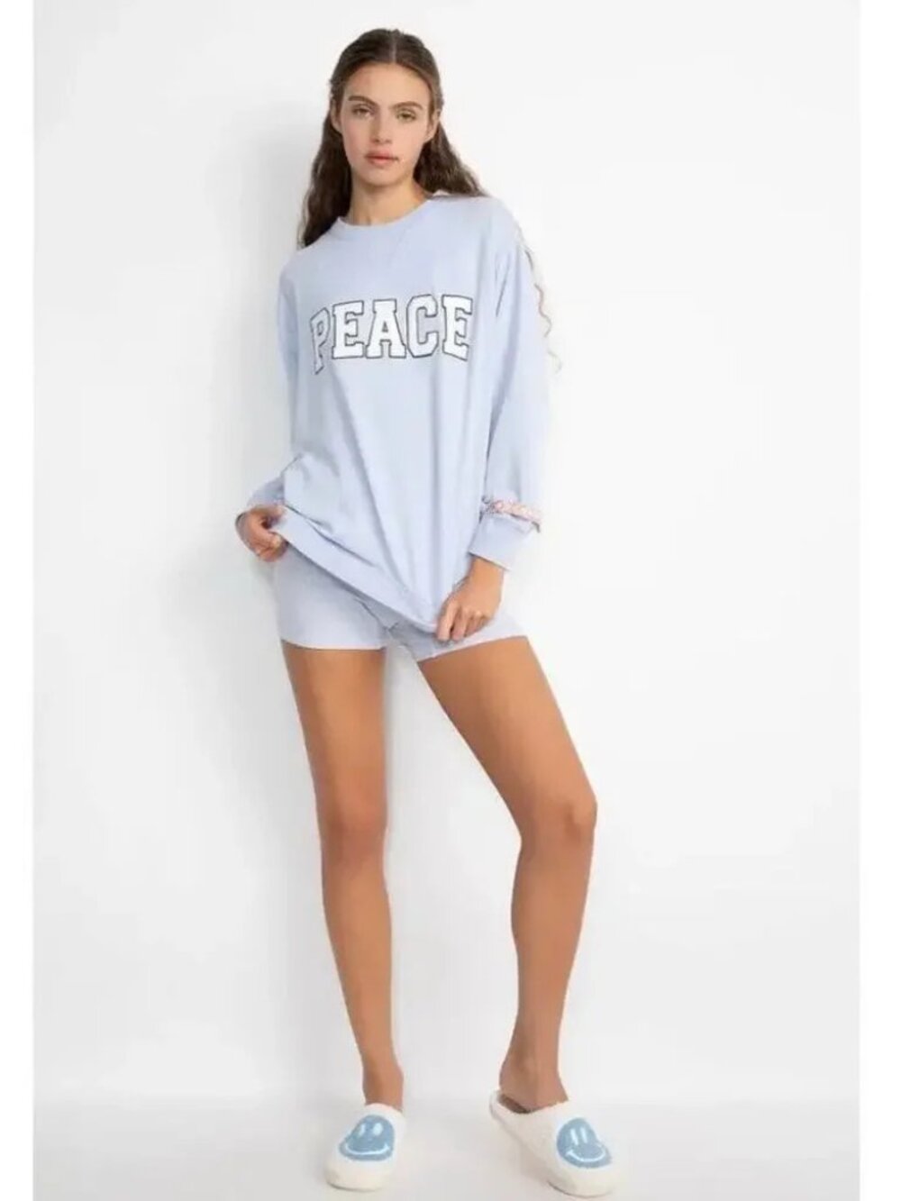 Alice + Olivia Big Feelings Blue Peace Embroidered Graphic Sweatshirt